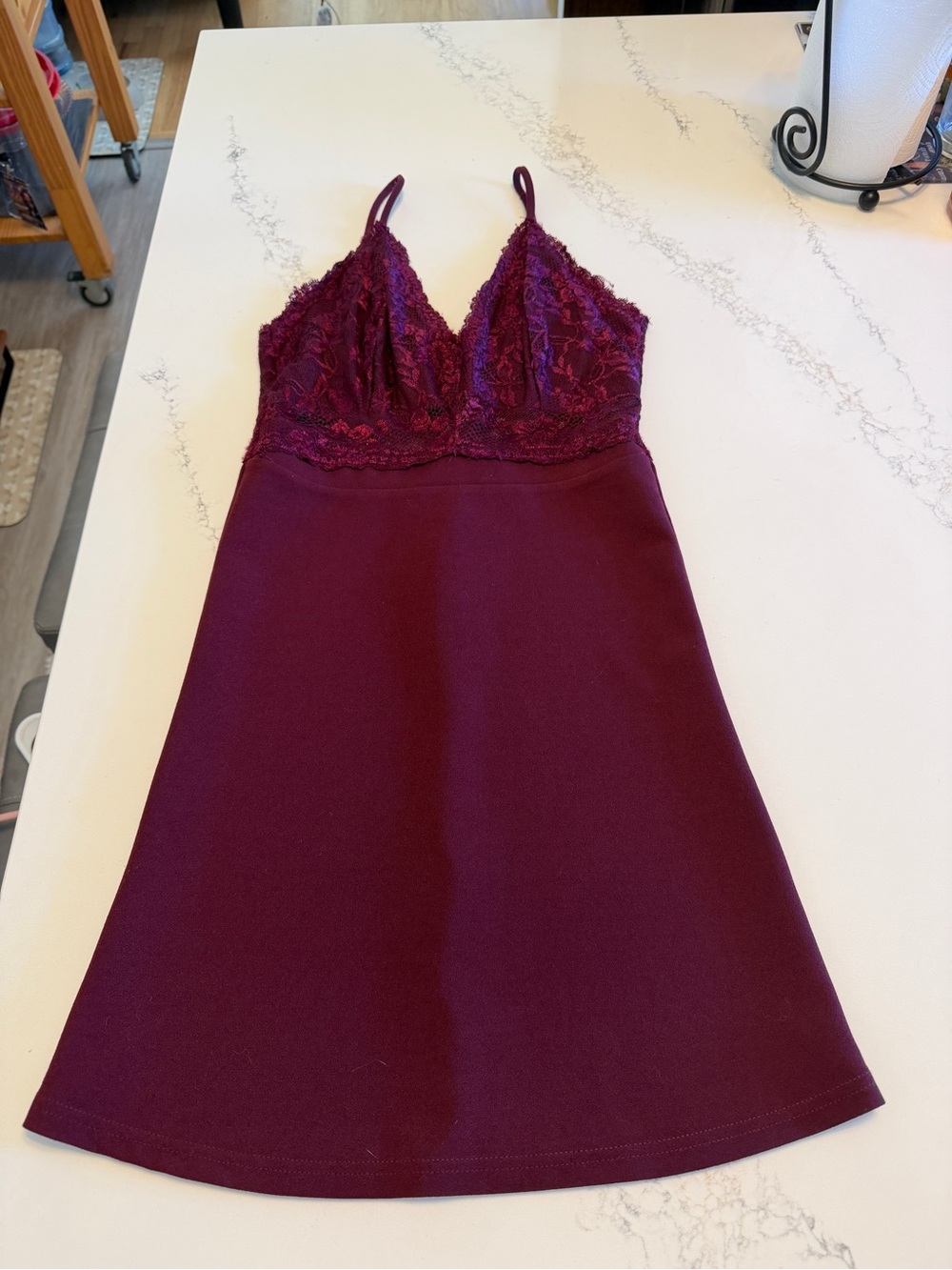 Windsor Burgundy Lace-Trim Mini Dress